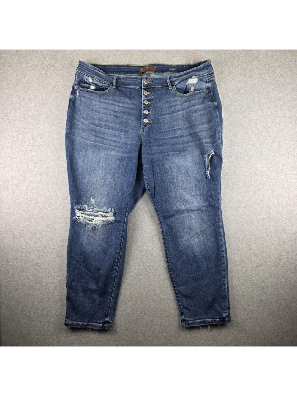 Judy Blue Jeans Womens 22W Boyfriend Blue Distressed Stretch Denim Plus Size